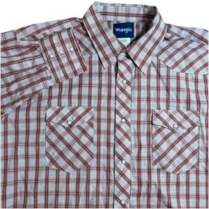 Vtg Wrangler Shirt Mens Sz XXL Pearl Snap Long Sleeve Western Rust Plaid Cowboy